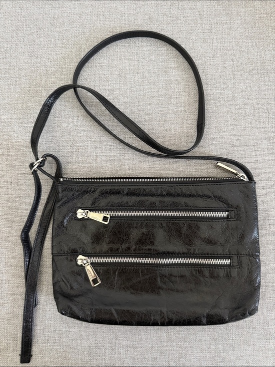 HOBO Handbags - HOBO International MARA Black glazed Leather Crossbody with Dual Front Zips